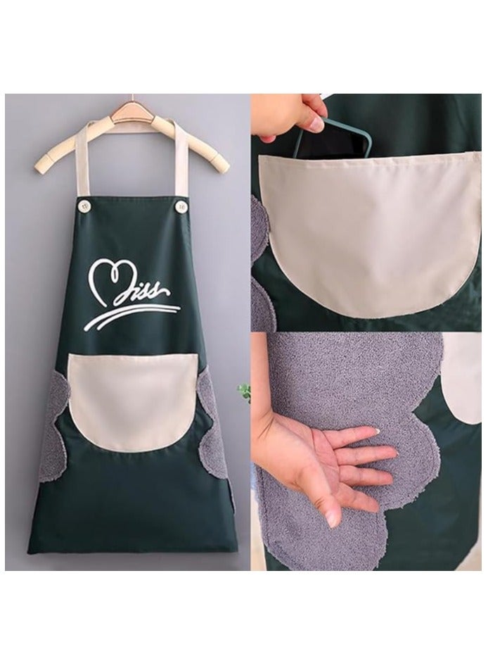 2 Pack Kitchen Apron with Hand Wipe,Water-drop Resistant,Cooking Bib Aprons - Image 3