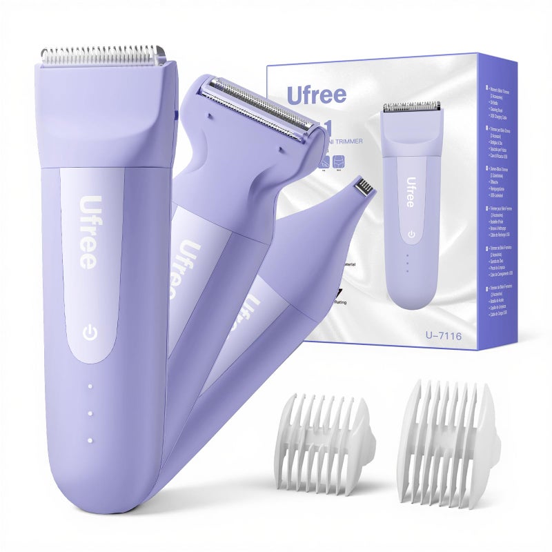 Ufree 3-in-1 Bikini Trimmer for Women with Ceramic Blades, IPX7 Waterproof Pubic Hair Trimmer, Women's Electric Razor Cordless Rechargeable Shaver for Legs, Armpit, Valentine's Gifts for Her - Image 1