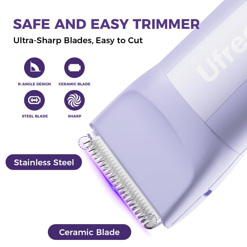 Ufree 3-in-1 Bikini Trimmer for Women with Ceramic Blades, IPX7 Waterproof Pubic Hair Trimmer, Women's Electric Razor Cordless Rechargeable Shaver for Legs, Armpit, Valentine's Gifts for Her - Image 5