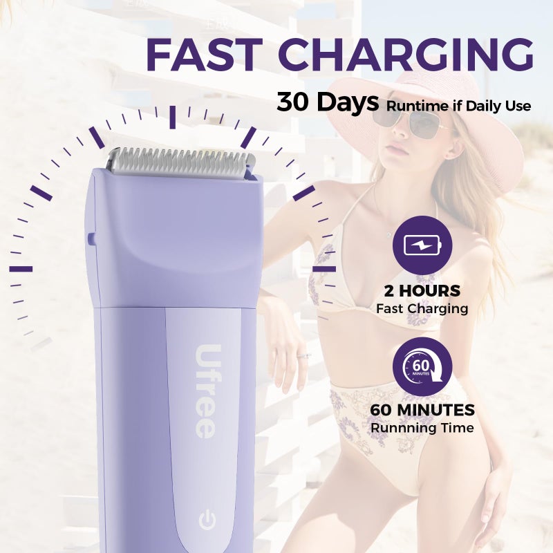 Ufree 3-in-1 Bikini Trimmer for Women with Ceramic Blades, IPX7 Waterproof Pubic Hair Trimmer, Women's Electric Razor Cordless Rechargeable Shaver for Legs, Armpit, Valentine's Gifts for Her - Image 4