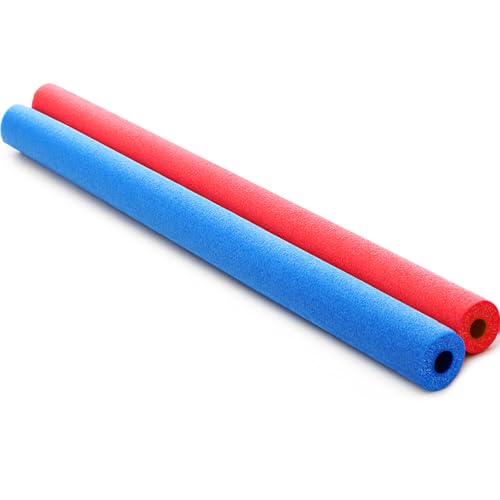 Hollowfly 2 Pcs Pool Noodles Floating 16 x 40 Inches Small Pool Noodles Foam Tube Hollow Floating Training Device Swimming Craft Projects Padding BumperBlue and Red - Image 1