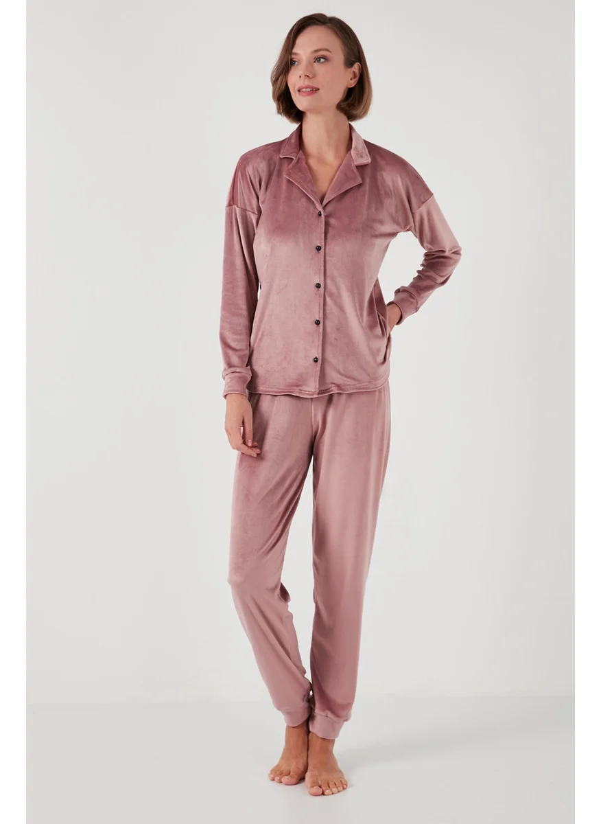 Lela Shiny Velvet Ribbed Pajama Set Women's Pajama Set 6097110