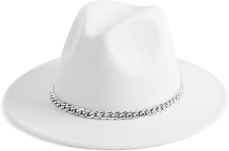 Gossifan Women Men Wide Brim Fedoran Hat with Chain Belt Buckle - Image 1