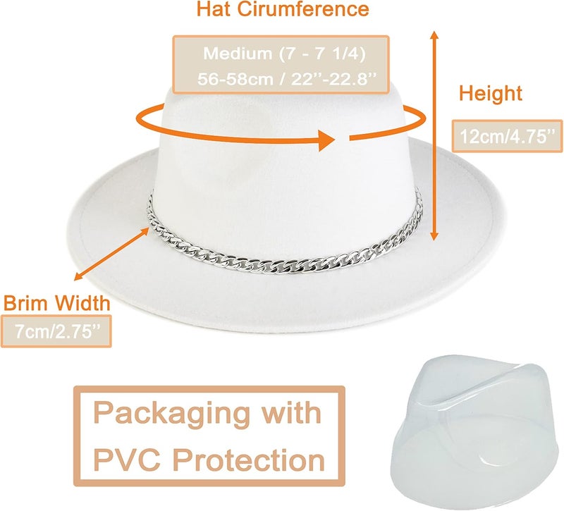 Gossifan Women Men Wide Brim Fedoran Hat with Chain Belt Buckle - Image 3