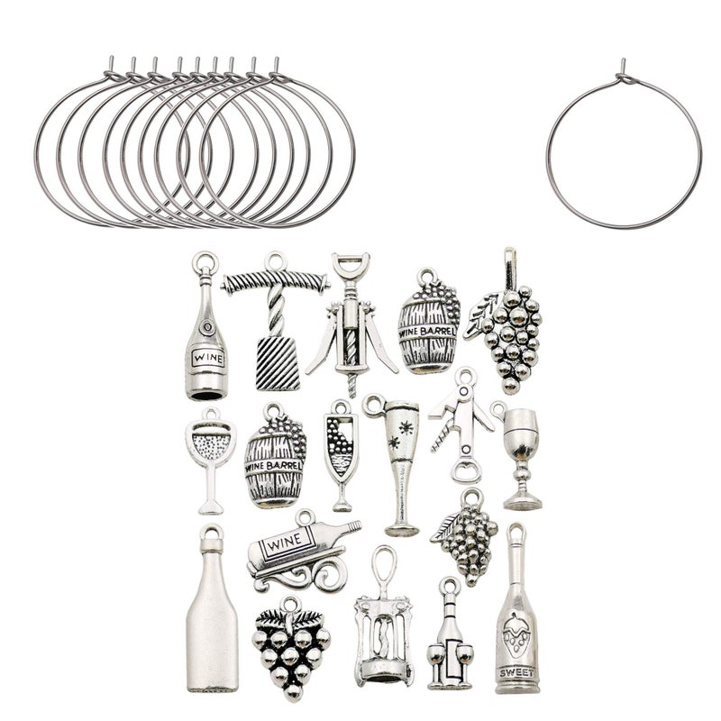 Wocraft 50 Sets Craft Supplies Wine Glass Charms Markers Wine Tasting Party Decoration Supplies Gift With 25Mm Strong Stainless Steel Wine Glass Charm Rings (M307+10575) - Image 2