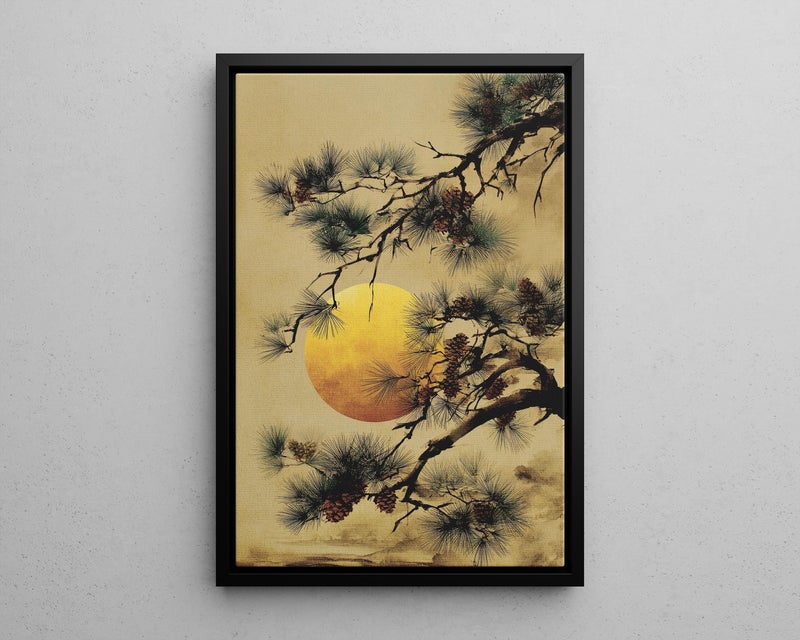 TNESSENTIAL Gold Sun Pine Tree Branch Japanese Poster or Canvas Print, Gold Accent Minimalist Zen Wall Decor, Vintage Style Asian Moody Nature Wall Art - Image 5