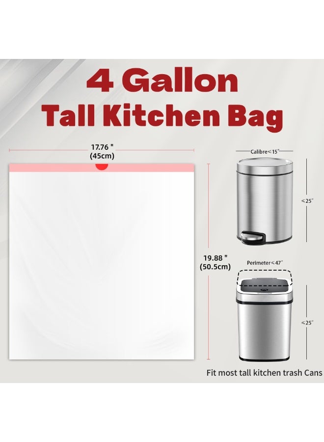 أكياس قمامة برباط سعة 4 جالون عدد 100 أكياس قمامة للمطبخ شديدة التحمل وقوية للغاية ومضادة للتسرب وقابلة للتمدد للمنزل والمكتب - Image 2