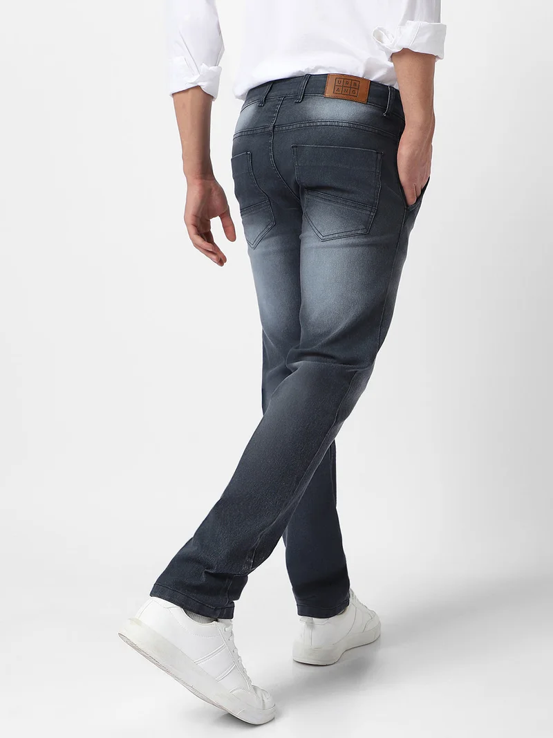 Urbano Fashion  Urbano Fashion Men's Dark Grey Regular Fit Washed Jeans Stretchable  | Best Price UAE