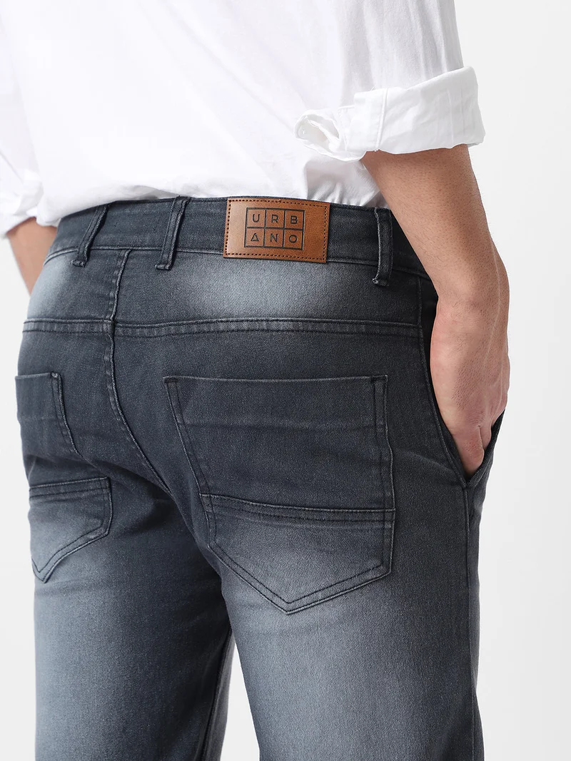 Urbano Fashion  Urbano Fashion Men's Dark Grey Regular Fit Washed Jeans Stretchable  | Best Price UAE