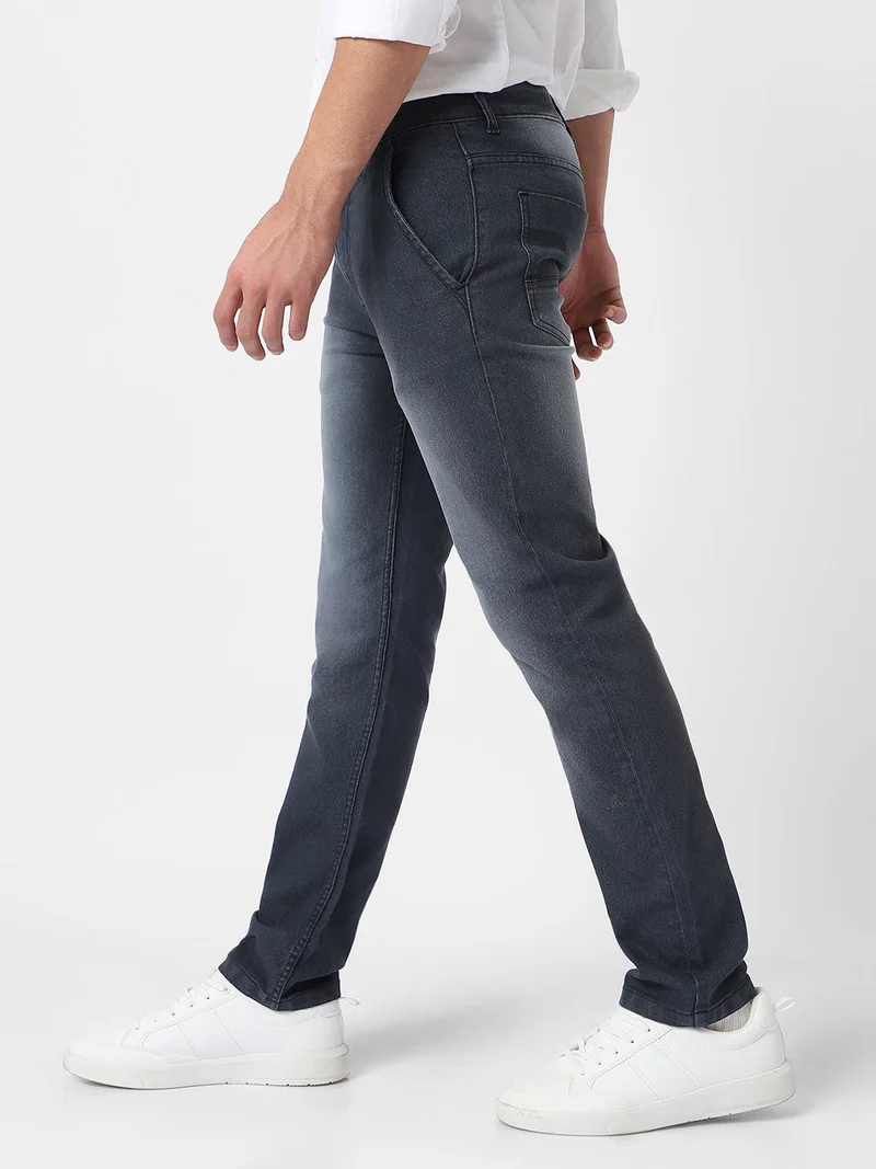 Urbano Fashion  Urbano Fashion Men's Dark Grey Regular Fit Washed Jeans Stretchable  | Best Price UAE