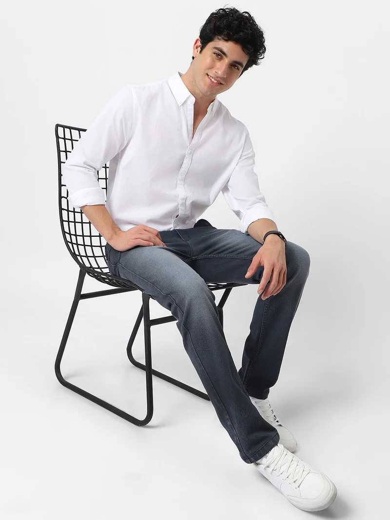 Urbano Fashion  Urbano Fashion Men's Dark Grey Regular Fit Washed Jeans Stretchable  | Best Price UAE