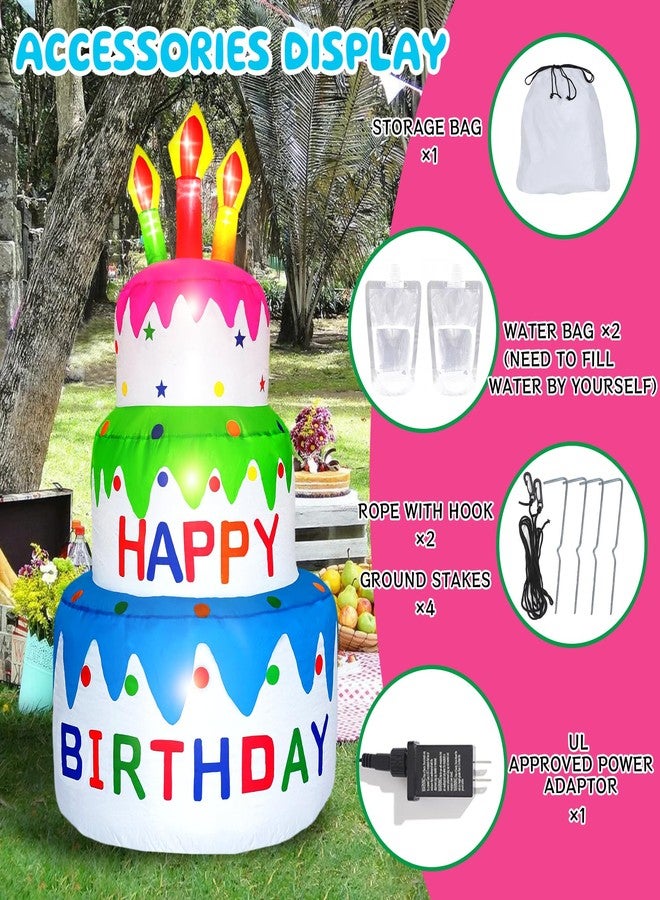 DearSun 5FT H Inflatable Happy Birthday Cake Indoor Outdoor Decoration with Candles Lighted, Blow Up Holiday Birthday Party Decor Inflatable Cake with Build-in LED Lights - Image 3