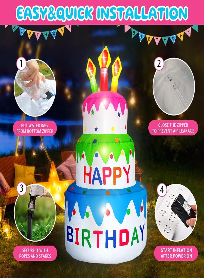 DearSun 5FT H Inflatable Happy Birthday Cake Indoor Outdoor Decoration with Candles Lighted, Blow Up Holiday Birthday Party Decor Inflatable Cake with Build-in LED Lights - Image 4