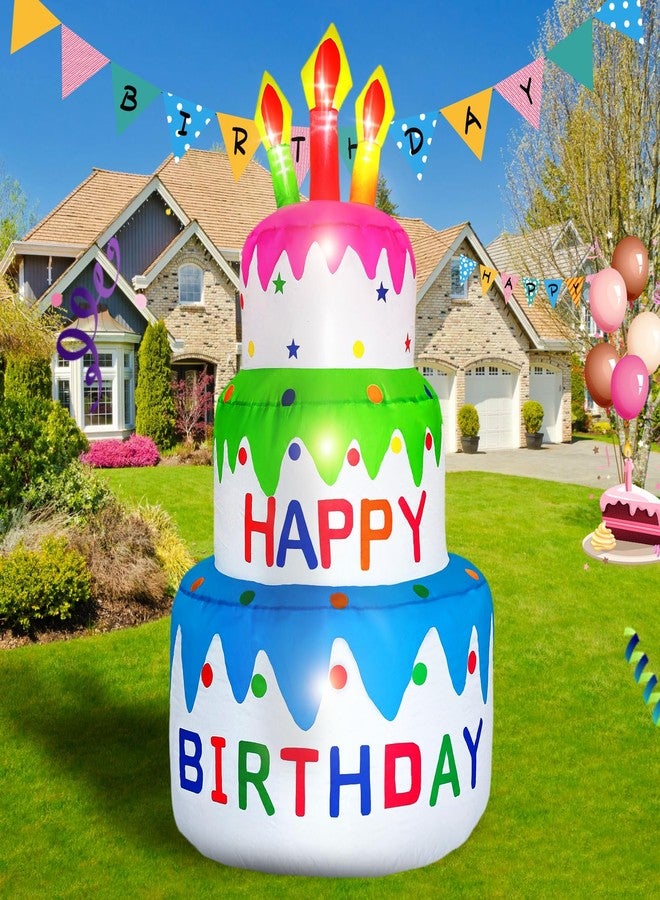 DearSun 5FT H Inflatable Happy Birthday Cake Indoor Outdoor Decoration with Candles Lighted, Blow Up Holiday Birthday Party Decor Inflatable Cake with Build-in LED Lights - Image 1