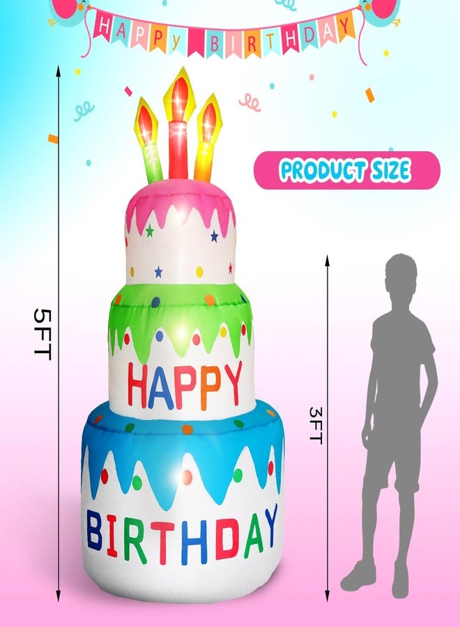 DearSun 5FT H Inflatable Happy Birthday Cake Indoor Outdoor Decoration with Candles Lighted, Blow Up Holiday Birthday Party Decor Inflatable Cake with Build-in LED Lights - Image 2