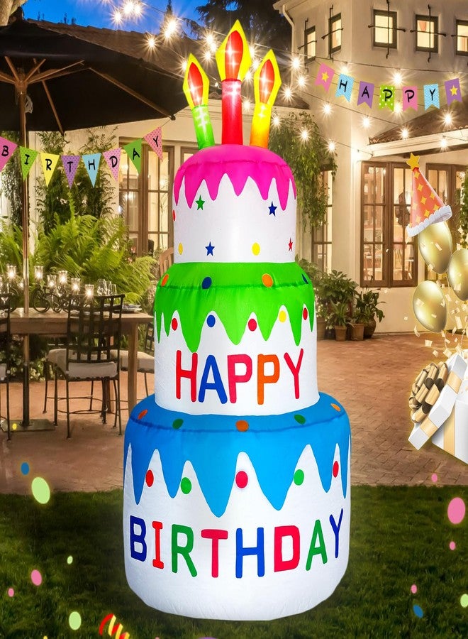 DearSun 5FT H Inflatable Happy Birthday Cake Indoor Outdoor Decoration with Candles Lighted, Blow Up Holiday Birthday Party Decor Inflatable Cake with Build-in LED Lights - Image 5