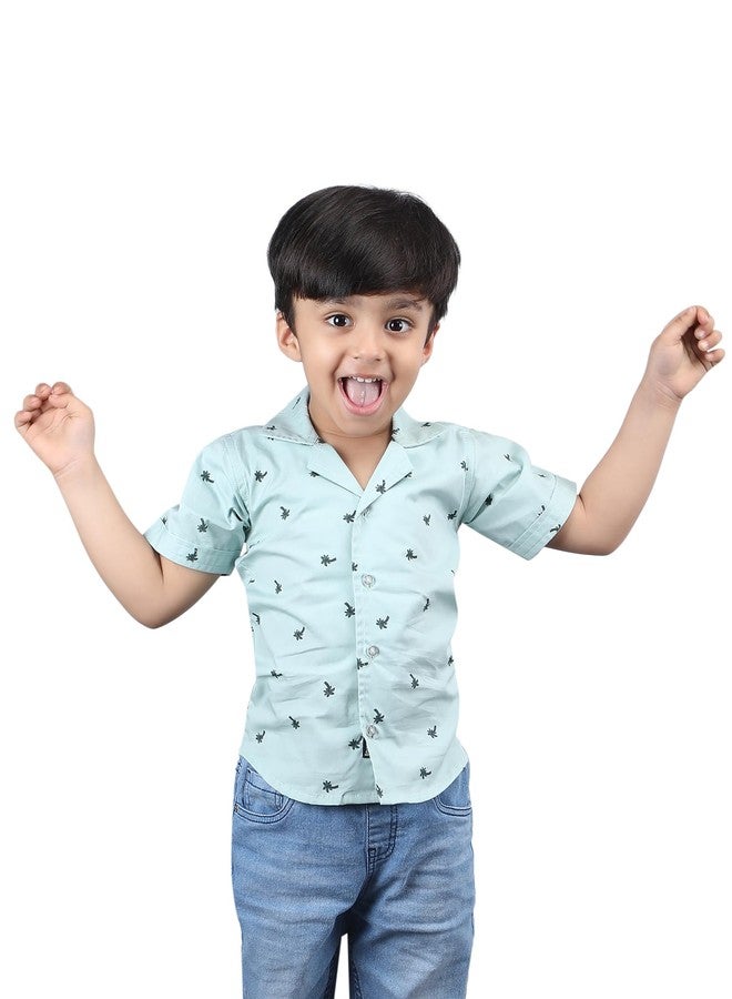 POLKA TOTS Half Sleeve Shirt for Boys, Comfortable Cotton Stylish Shirt for Casual wear, Stylish Soft Fabric Garment for Toddler Boys, Patterned Designed for Children(GREEN-3-4Y) - Image 1