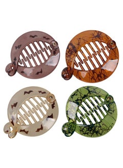 Fodattm 4 Pcs French Small Banana Hair Clip Hair Comb Round Ponytail Holder Hair Claw Fashion Interlocking Banana Combs Flat Shark Hair Clincher (D#)  - Image 1