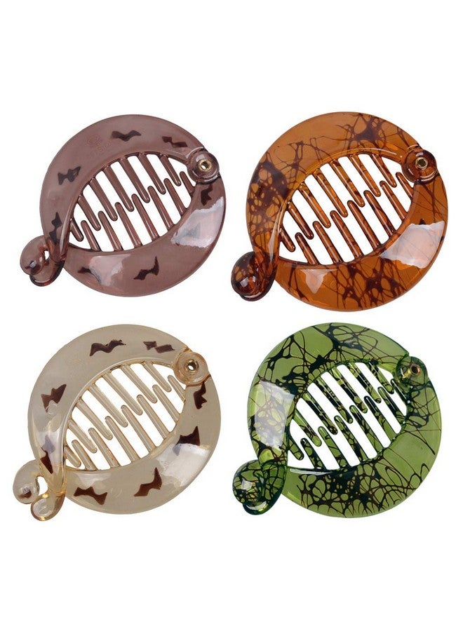 Fodattm 4 Pcs French Small Banana Hair Clip Hair Comb Round Ponytail Holder Hair Claw Fashion Interlocking Banana Combs Flat Shark Hair Clincher (D#) - Image 1