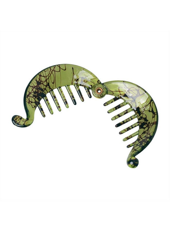 Fodattm 4 Pcs French Small Banana Hair Clip Hair Comb Round Ponytail Holder Hair Claw Fashion Interlocking Banana Combs Flat Shark Hair Clincher (D#) - Image 4