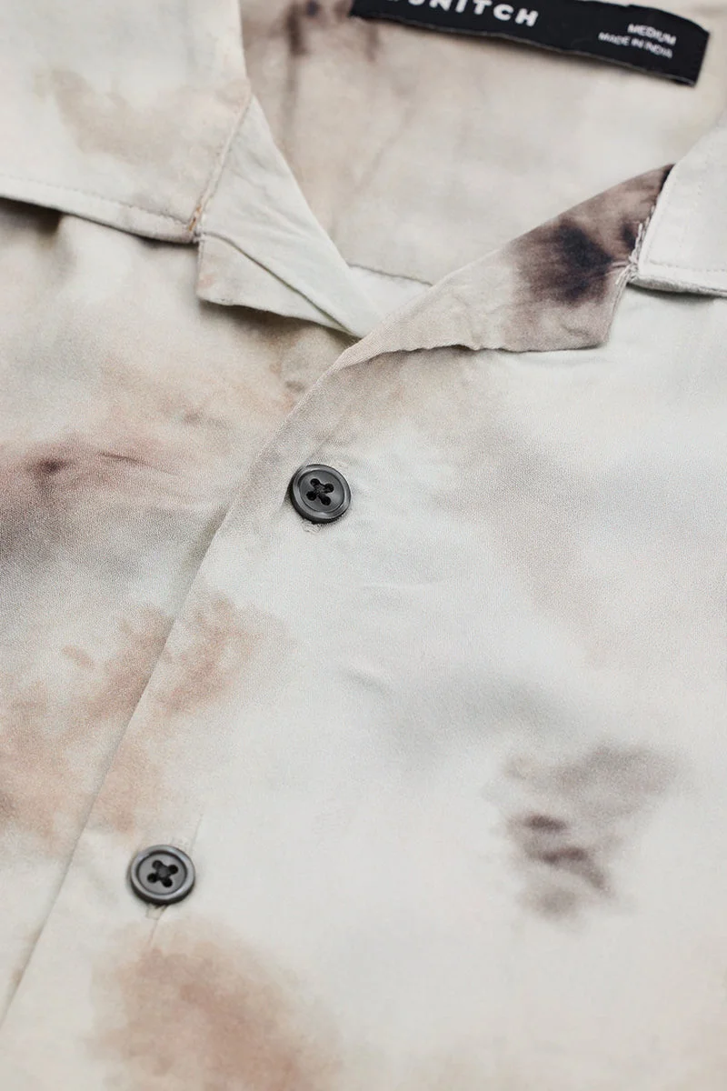 سنيتش Off White Abstract Half Sleeve Boxy Casual Shirt