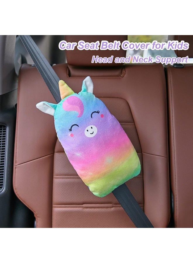 FIODAY Car Seat Belt Covers for Kids Unicorn Seat Belt Pillow Soft Seat Belt Cushion Adjust Seat Strap Pillow Head Neck Support for Children Boys Girls Travel, Rainbow - Image 4
