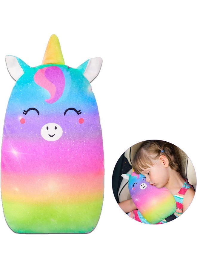 FIODAY Car Seat Belt Covers for Kids Unicorn Seat Belt Pillow Soft Seat Belt Cushion Adjust Seat Strap Pillow Head Neck Support for Children Boys Girls Travel, Rainbow - Image 1