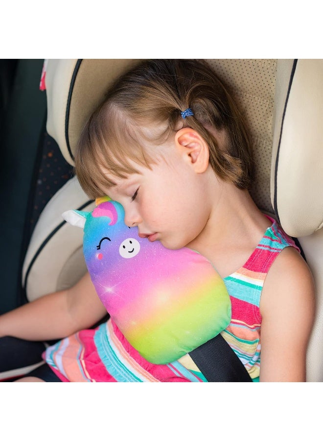 FIODAY Car Seat Belt Covers for Kids Unicorn Seat Belt Pillow Soft Seat Belt Cushion Adjust Seat Strap Pillow Head Neck Support for Children Boys Girls Travel, Rainbow - Image 2