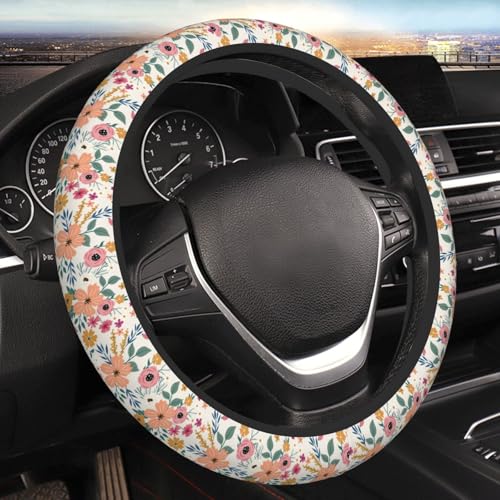MOLIAN Wild Rose Metallic Flowers Steering Wheel Cover for Women Elastic Rubber Steering Wheel Universal 15 Inch Fit for Cars Auto SUVs - Image 1