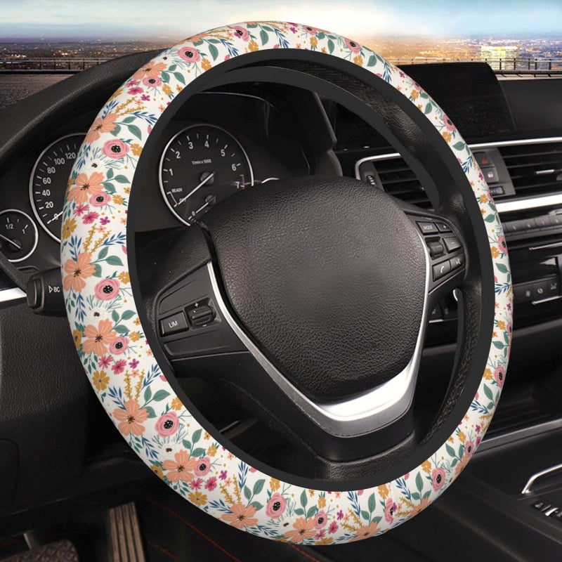 MOLIAN Wild Rose Metallic Flowers Steering Wheel Cover for Women Elastic Rubber Steering Wheel Universal 15 Inch Fit for Cars Auto SUVs - Image 3