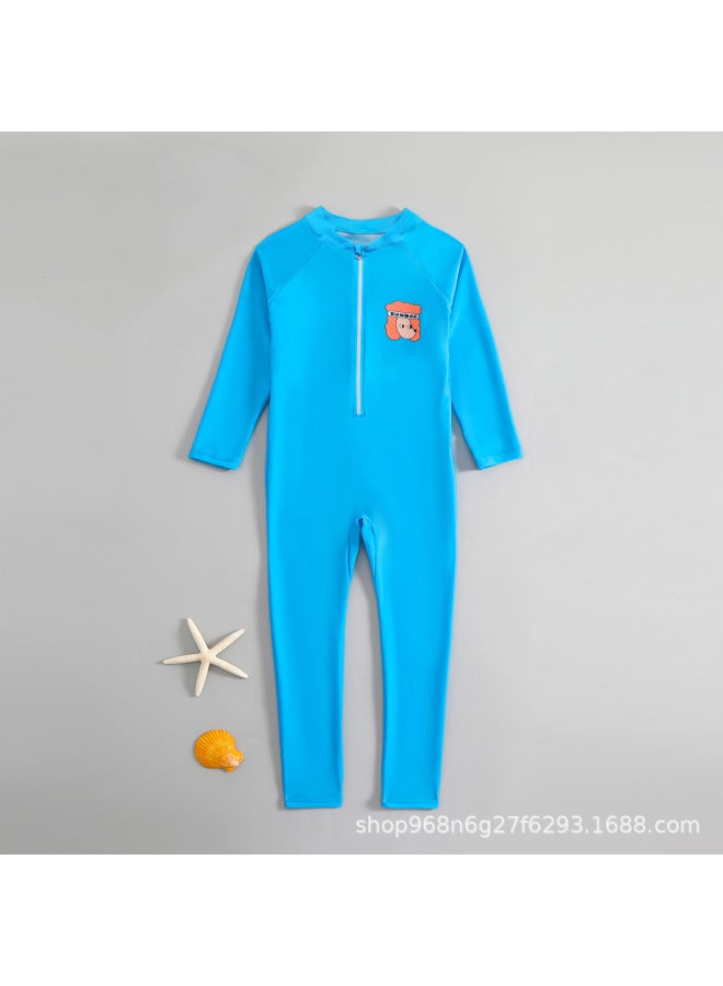 Korean Kidsren's One-piece Swimsuit  New Sun Protection Quick-drying Long-sleeved Pants Boys And Girls Cute Big Kidsren's Swimsuit
