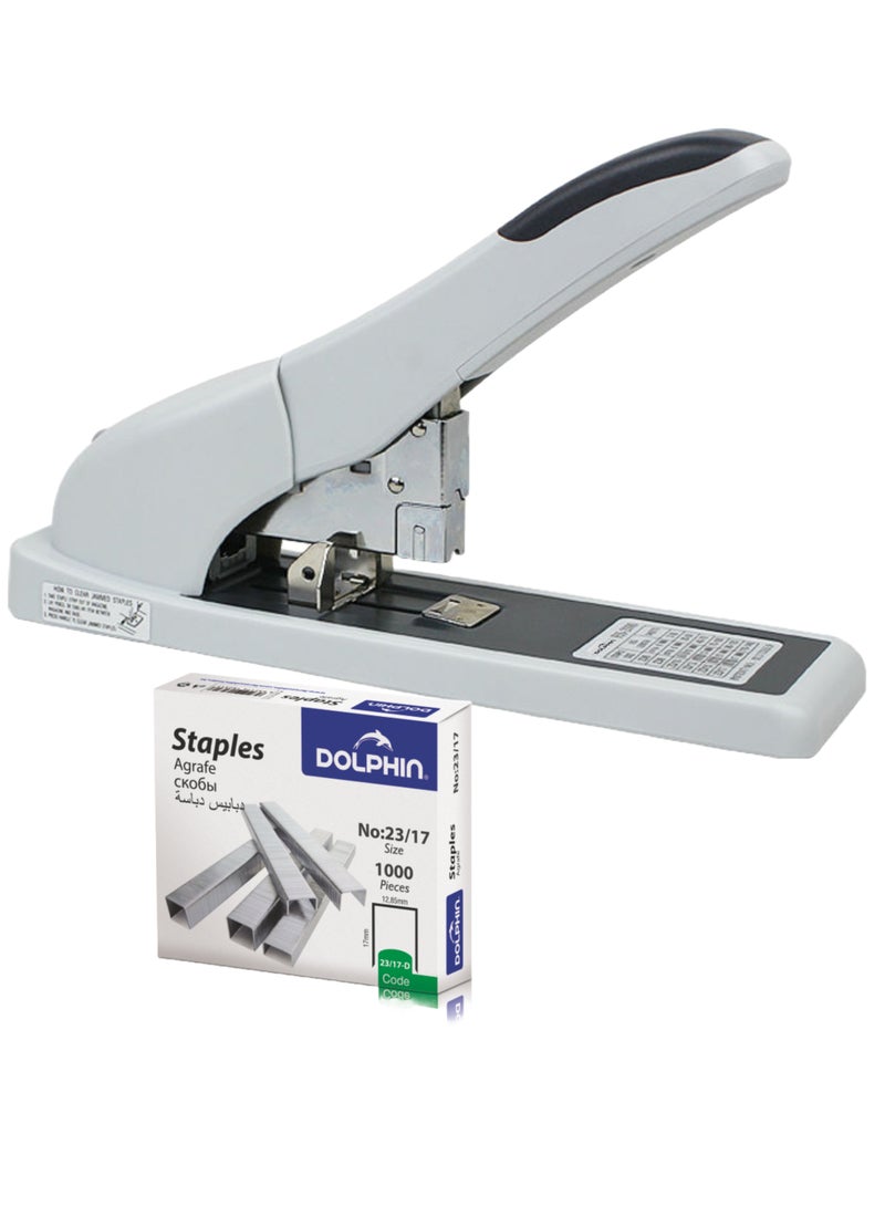 Dolphin DS-200 Heavy-Duty Stapler, 200 Sheet Capacity, Metal Body, Top Loading
