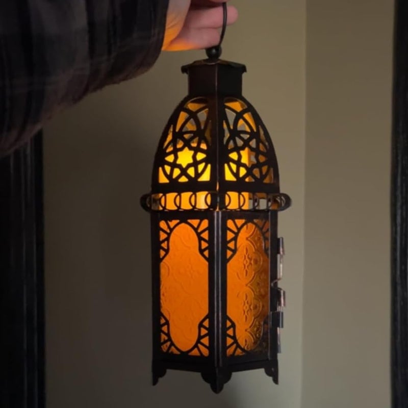 NEEDOMO Set of 4 Moroccan Candle Lantern, 9" Ramadan Lanterns Decorative Indoor Outdoor, Vintage Candle Holder for Chritsmas, Halloween, Table, Patio, Porch, Shelf, Ramadan Decorations (Amber) - Image 5
