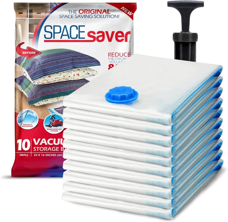 Spacesaver 10 Pack Small Vacuum Storage Bags for Comforters, Blankets & Clothes – Vacuum Sealed Compression Bags with Hand Pump – Space Saver Storage Bags for Bedding, Moving, Travel & Organization - Image 1