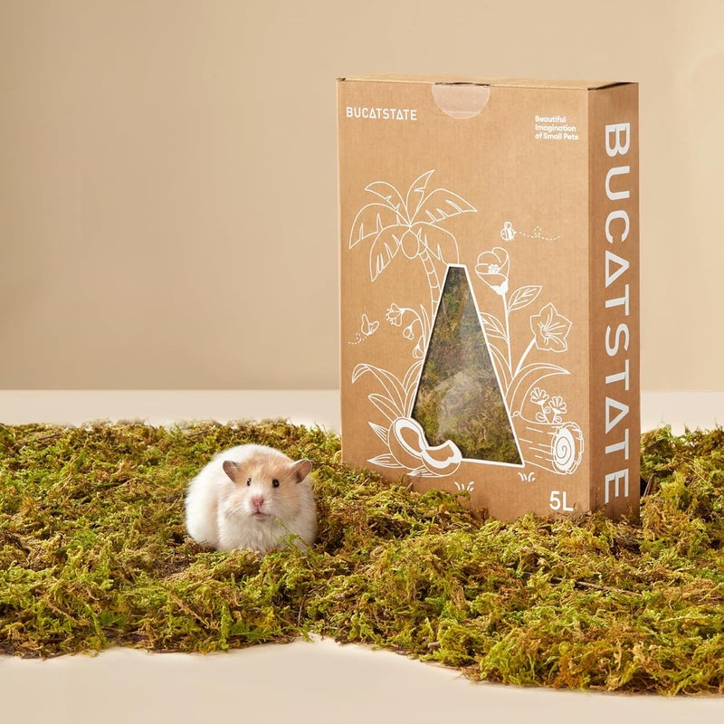 BUCATSTATE 5L Hamster Bedding, Natural Forest Moss Hamster Bedding Odor Control, Nature Hamsters Substrate Cage Accessories for Dwarf Syrian Hamsters, Mice, Gerbils (Dried Moss) - Image 1