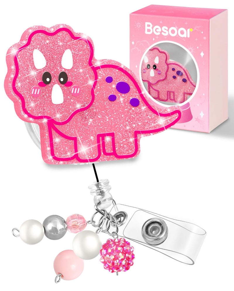 Besoar Funny Dinosaur Nurse Badge Reel - Nursing Badge Holder Retractable with ID Clip,Medical Assistant Pediatric Cute Name Tag Card Accessories with Alligator Clip for Office Student Work Hospital - Image 1