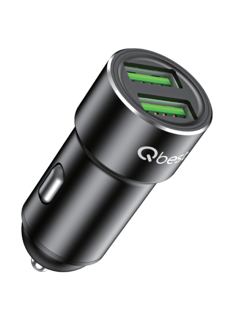 Qbest High Power 2.4A Dual Port USB Car Charger – Faster Full Charge with Smart Charging Technology - Image 1