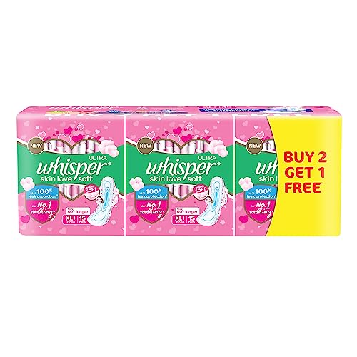 Whisper Ultra Skinlove Sanitary Pads for Women | 45 Thin XL+ Pads | Cottony Soft Top Sheet | Irritation Free | 31.7 cm Long | With Disposable Wrap - Image 1