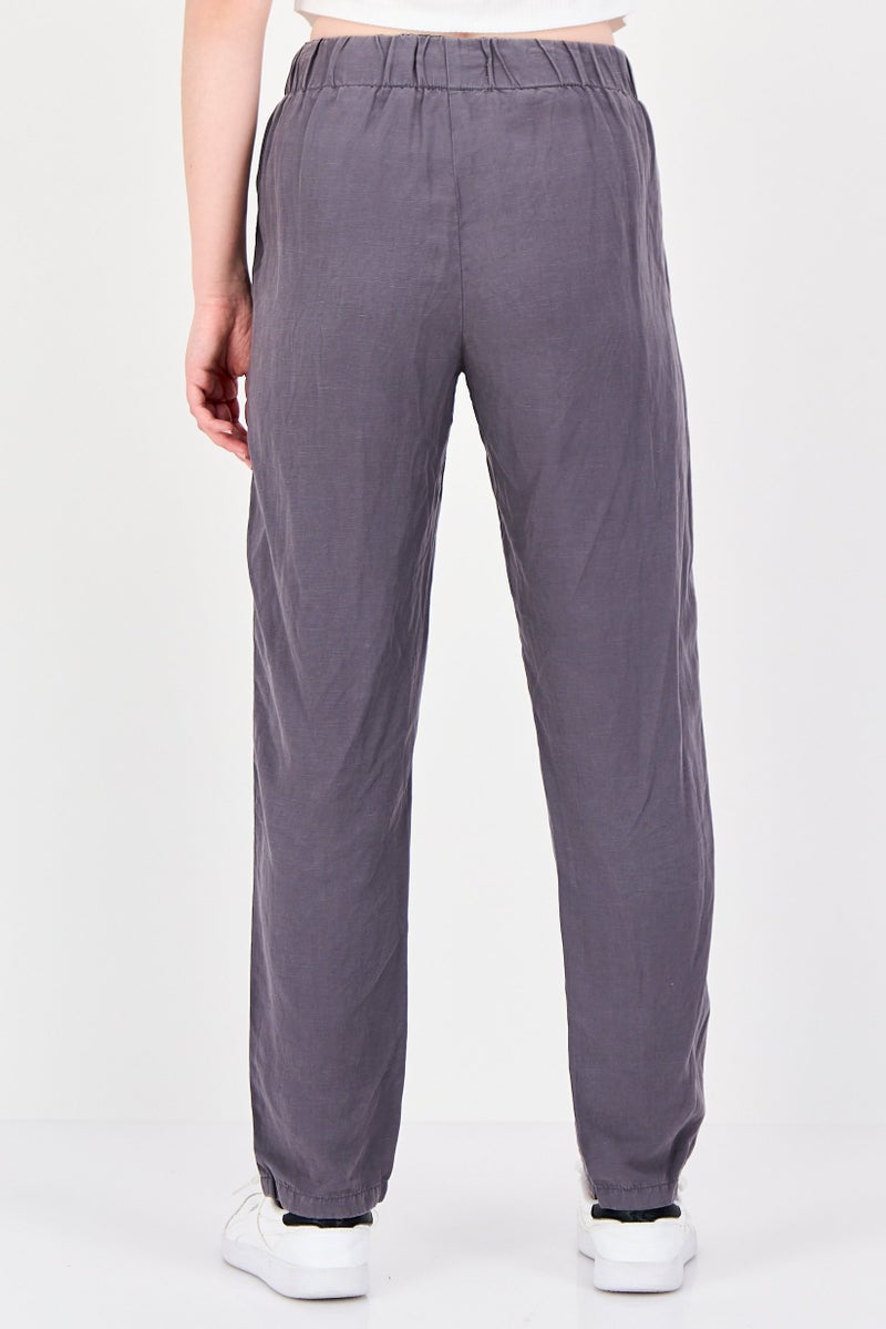promod Women Regular Fit Plain Straight Pants, Grey - Image 3