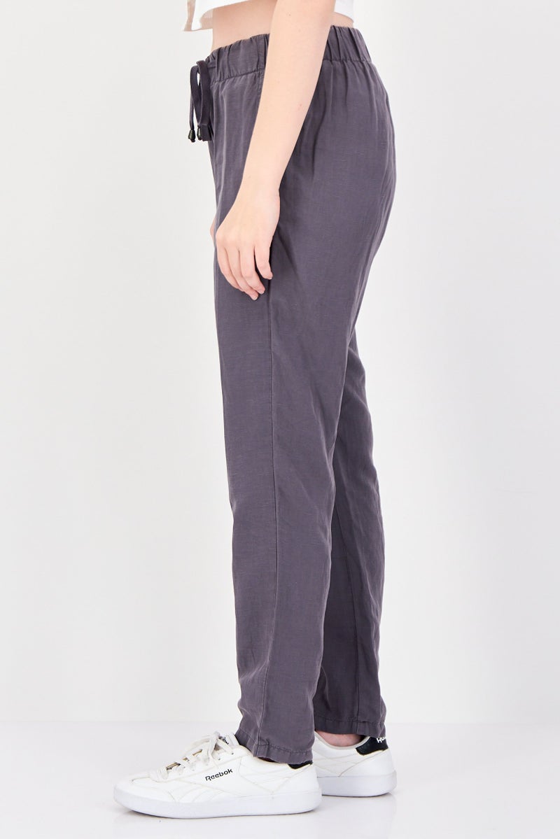 promod Women Regular Fit Plain Straight Pants, Grey - Image 2