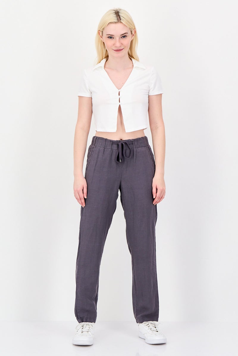 promod Women Regular Fit Plain Straight Pants, Grey - Image 4