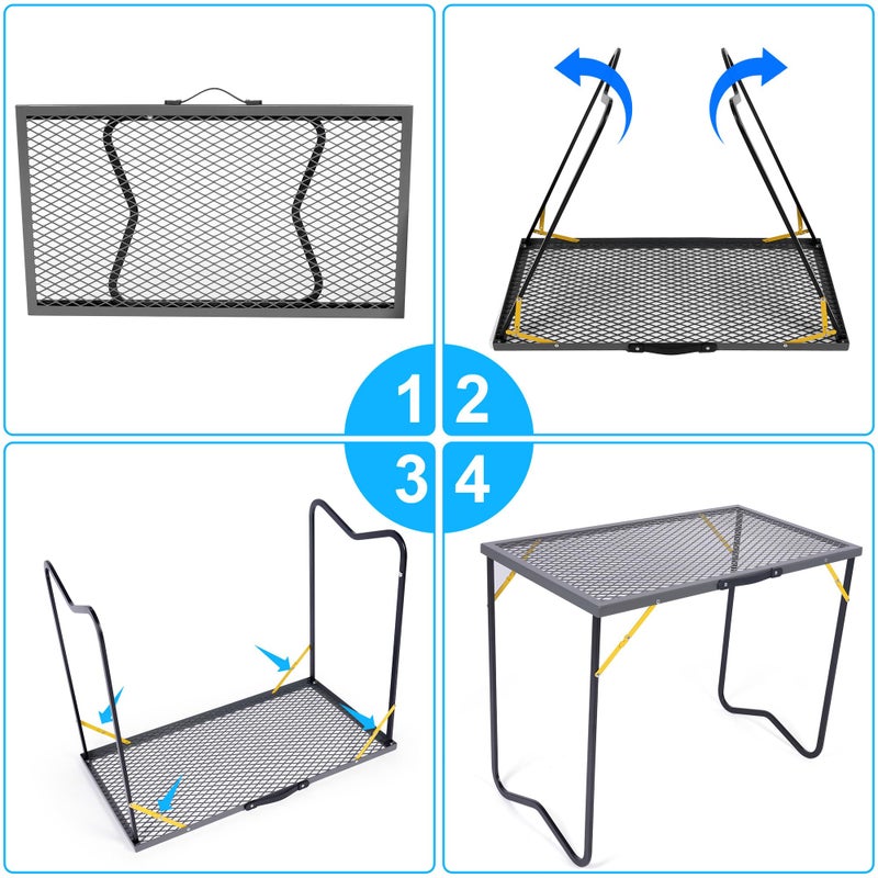 BHLOR Portable Folding Grill Table, 3ft Outdoor Grill Table with Mesh Tabletop, Metal Grid Table for Camping, Picnic, BBQ, RV - Image 4