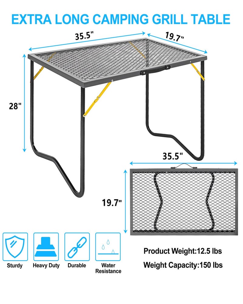 BHLOR Portable Folding Grill Table, 3ft Outdoor Grill Table with Mesh Tabletop, Metal Grid Table for Camping, Picnic, BBQ, RV - Image 2
