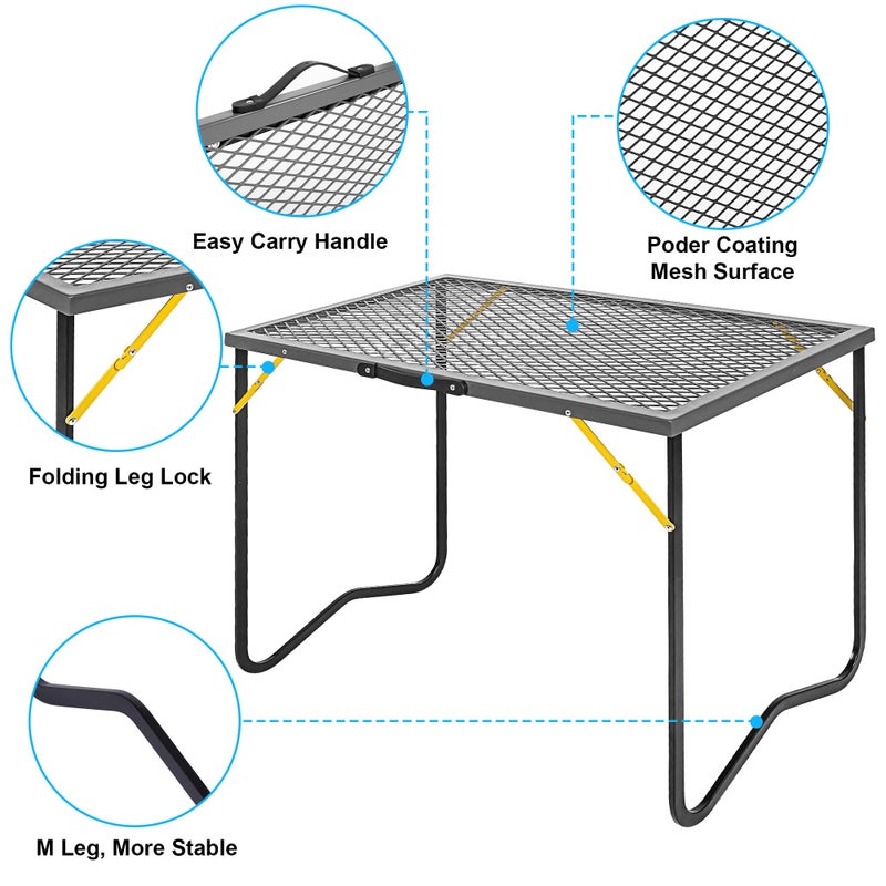 BHLOR Portable Folding Grill Table, 3ft Outdoor Grill Table with Mesh Tabletop, Metal Grid Table for Camping, Picnic, BBQ, RV - Image 3