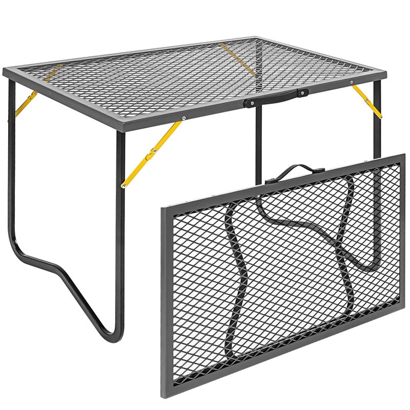 BHLOR Portable Folding Grill Table, 3ft Outdoor Grill Table with Mesh Tabletop, Metal Grid Table for Camping, Picnic, BBQ, RV - Image 1