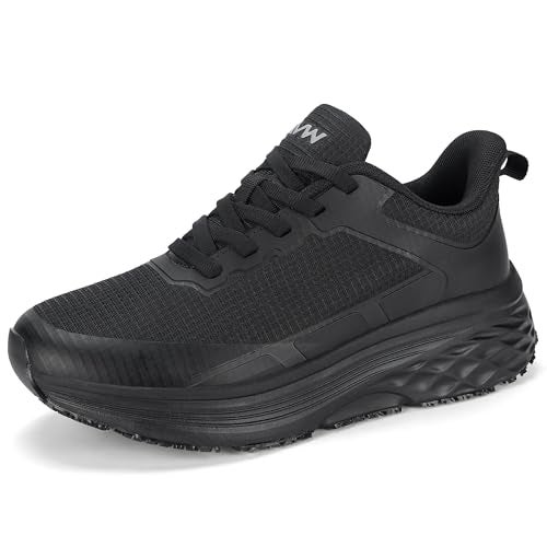 AVW Non Slip Work Shoes Women，Comfortable Food Service Chef Kitchen Shoes with Breathable Mesh，Slip On Design Water Resistant Upper Walking Sneakers，Black - Image 1