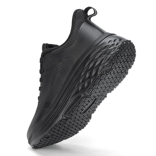 AVW Non Slip Work Shoes Women，Comfortable Food Service Chef Kitchen Shoes with Breathable Mesh，Slip On Design Water Resistant Upper Walking Sneakers，Black - Image 3