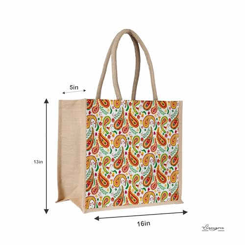 Sangra Multicolor Jute Lunch Bag | Printed Design with Zip and Handle for Men and Women16X13X6 In (Paisley) - Image 5