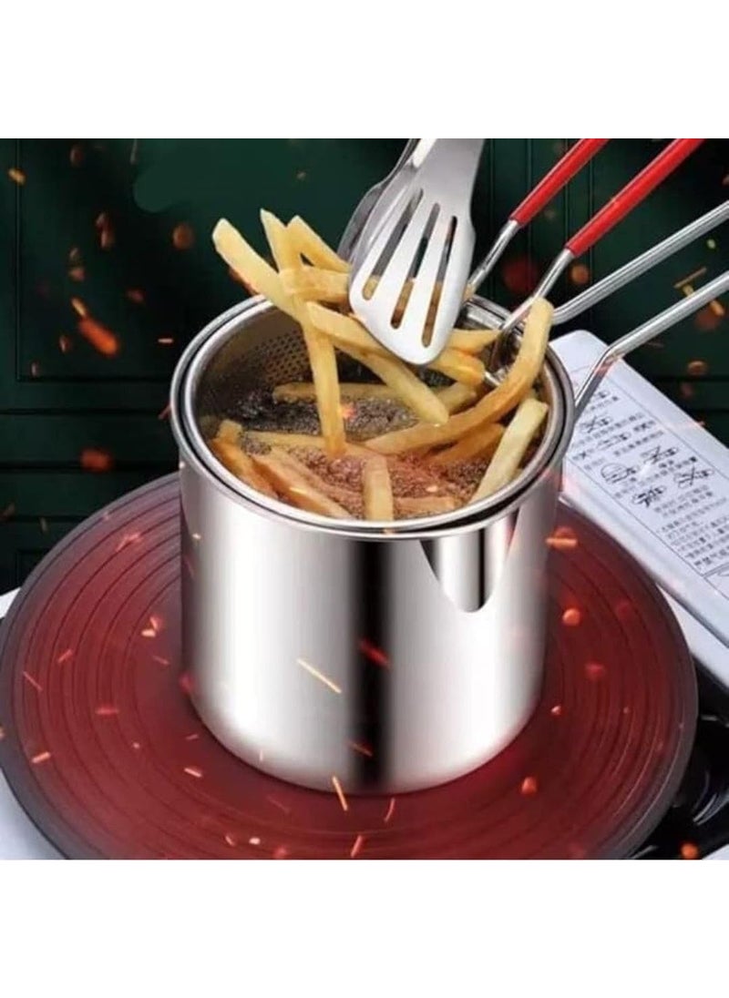 Soaex Soaex Deep Frying Pot with Strainer Basket 1200ml Stainless Steel Pan with Handle for Frying French Fries Shrimp Fish Boiling Butter Sauces Gravies Pasta  - Image 2