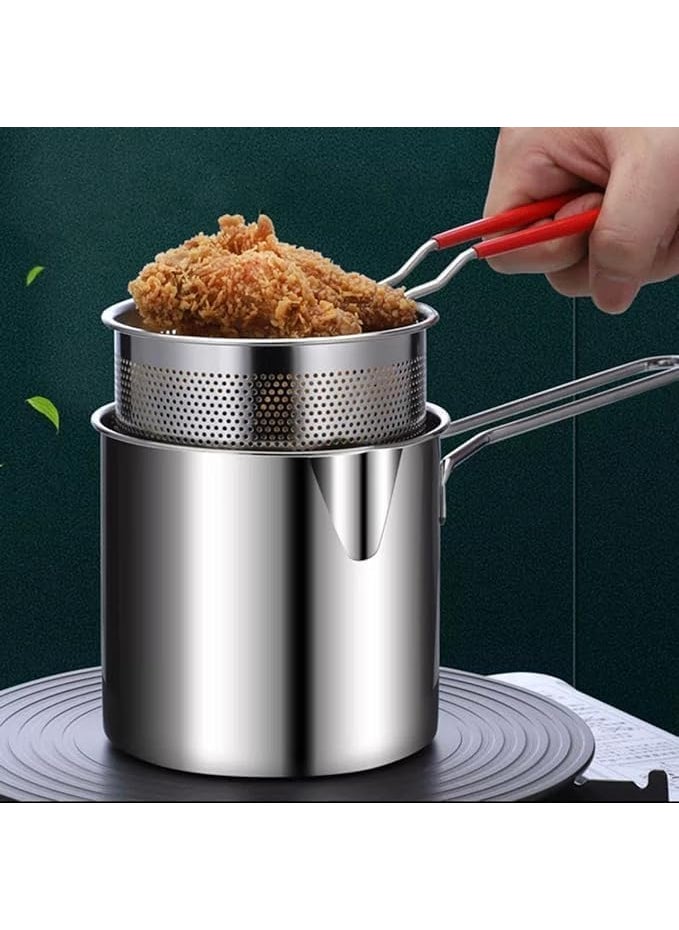 Soaex Soaex Deep Frying Pot with Strainer Basket 1200ml Stainless Steel Pan with Handle for Frying French Fries Shrimp Fish Boiling Butter Sauces Gravies Pasta  - Image 1